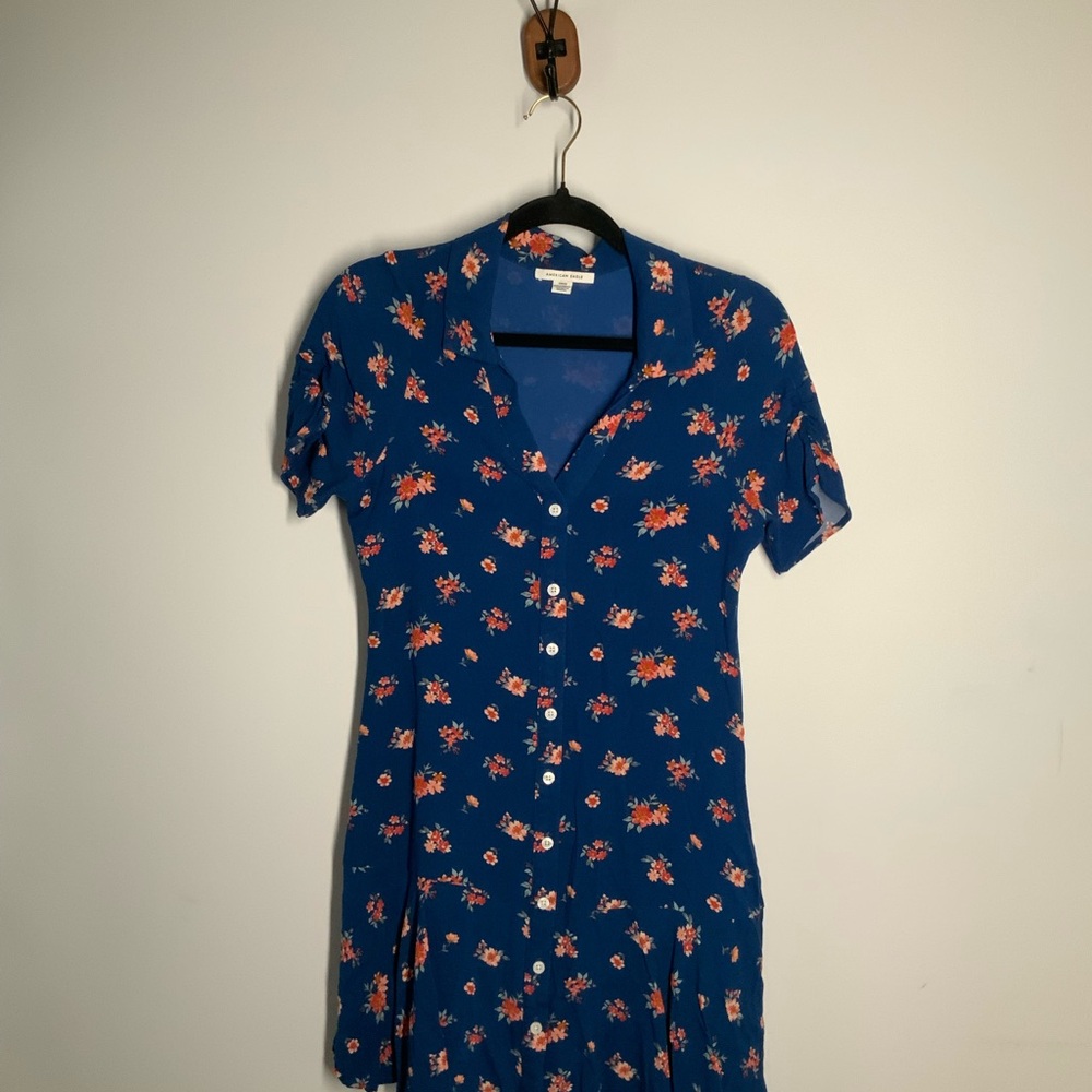 American Eagle Outfitters Blue Flutter Sleeve Sundress